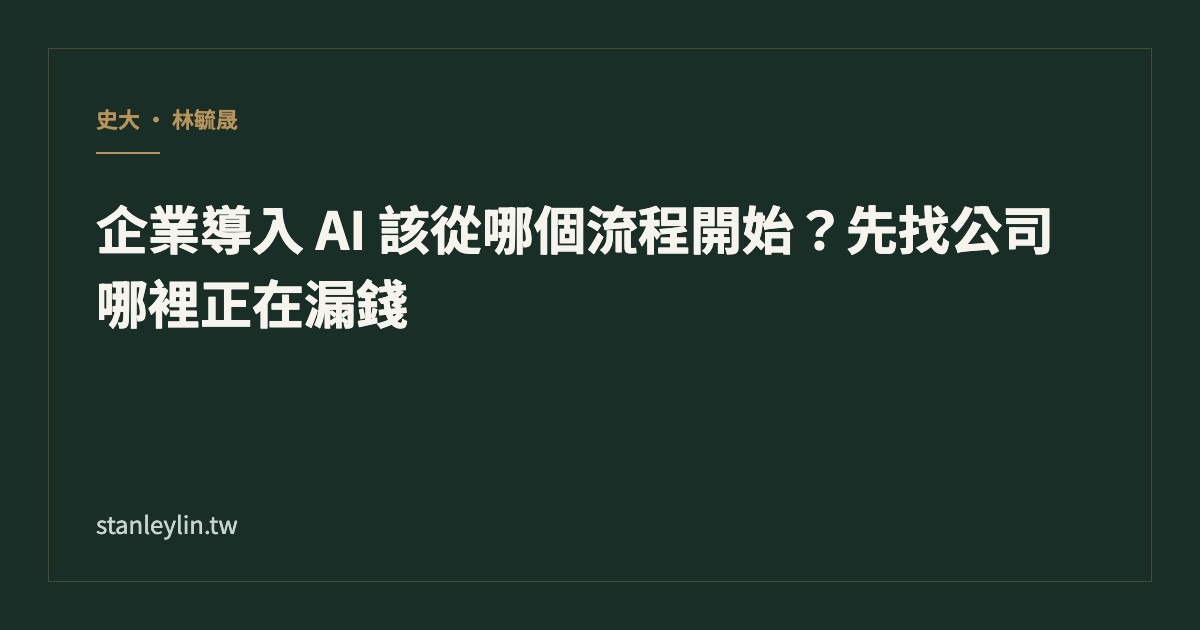 企業導入 AI 該從哪個流程開始？先找公司哪裡正在漏錢文章封面
